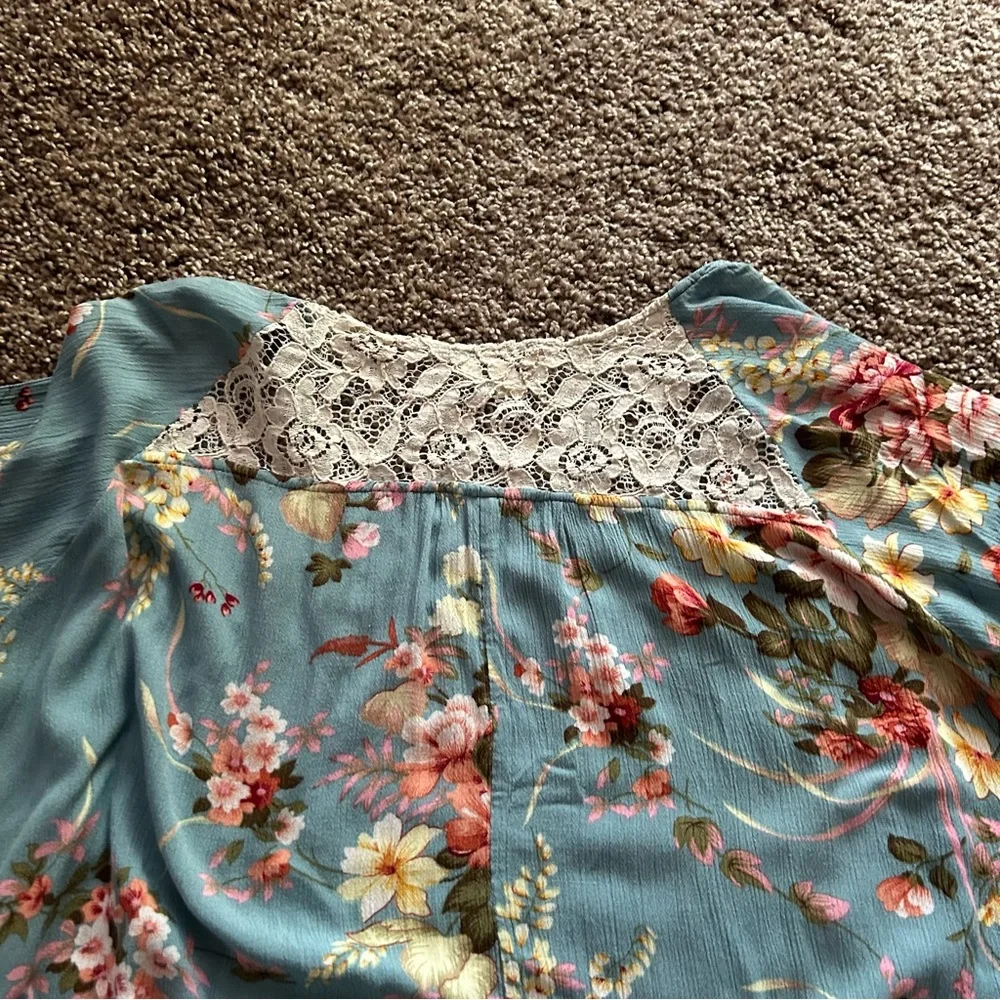 Umgee Ruffled Relaxed Cardigan Blue L - Picture 5 of 5